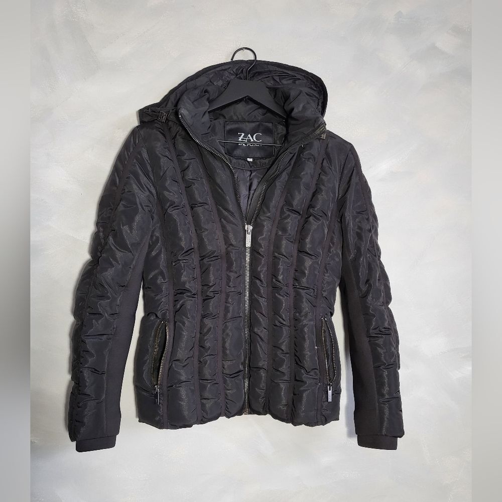 Zac Posen Puffer Down Coat Removable Hood Black Women S
